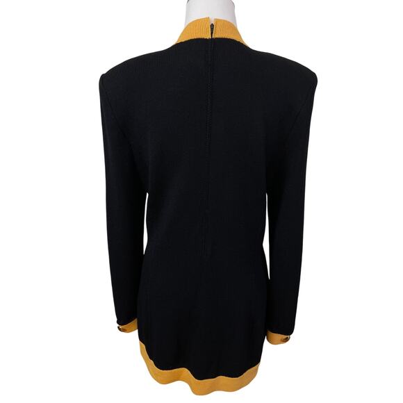 ST. JOHN BY MARIE GRAY Black Yellow Long Sleeve Tunic Size 12 EUC - Picture 2 of 5